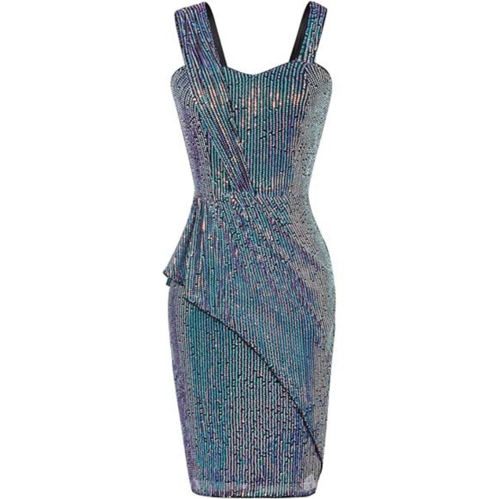 Women's Sequined Asymmetric Strap Pencil Dress Blue